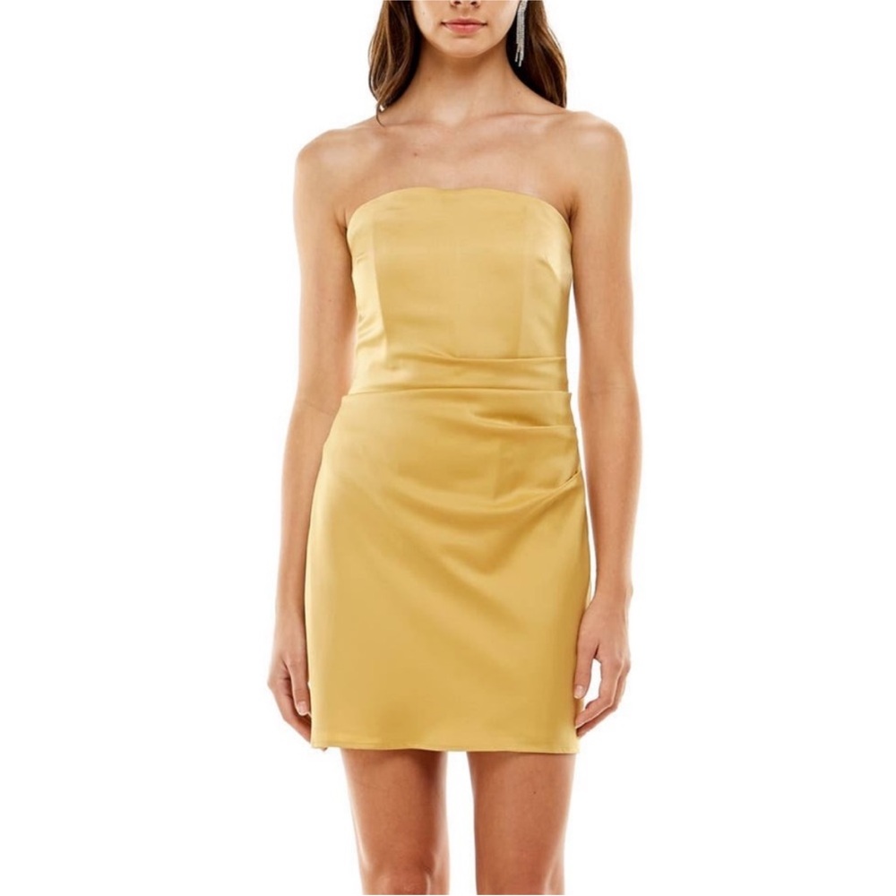 Wayf Strapless Gold Mini Dress